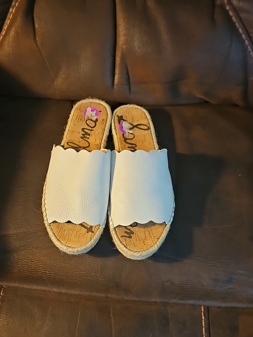 Sam Edelman White Scalloped Leather Slide Mules